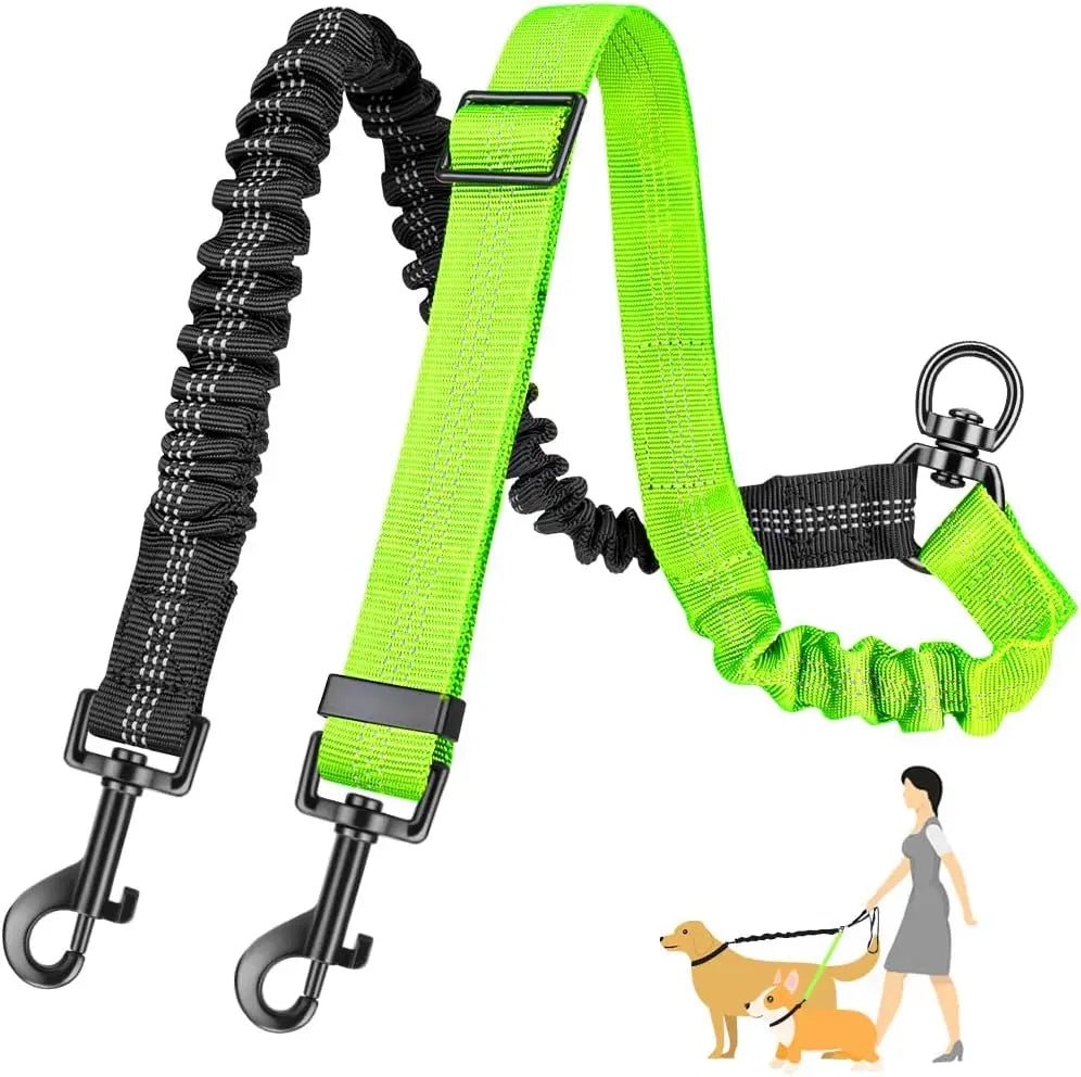 1.6ft Dual Dog Leash Attachment – Verstellbare Doppelleine mit Stoßdämpfer für kleine bis große Hunde - PetGlow