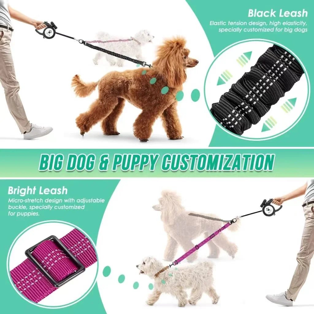 1.6ft Dual Dog Leash Attachment – Verstellbare Doppelleine mit Stoßdämpfer für kleine bis große Hunde - PetGlow