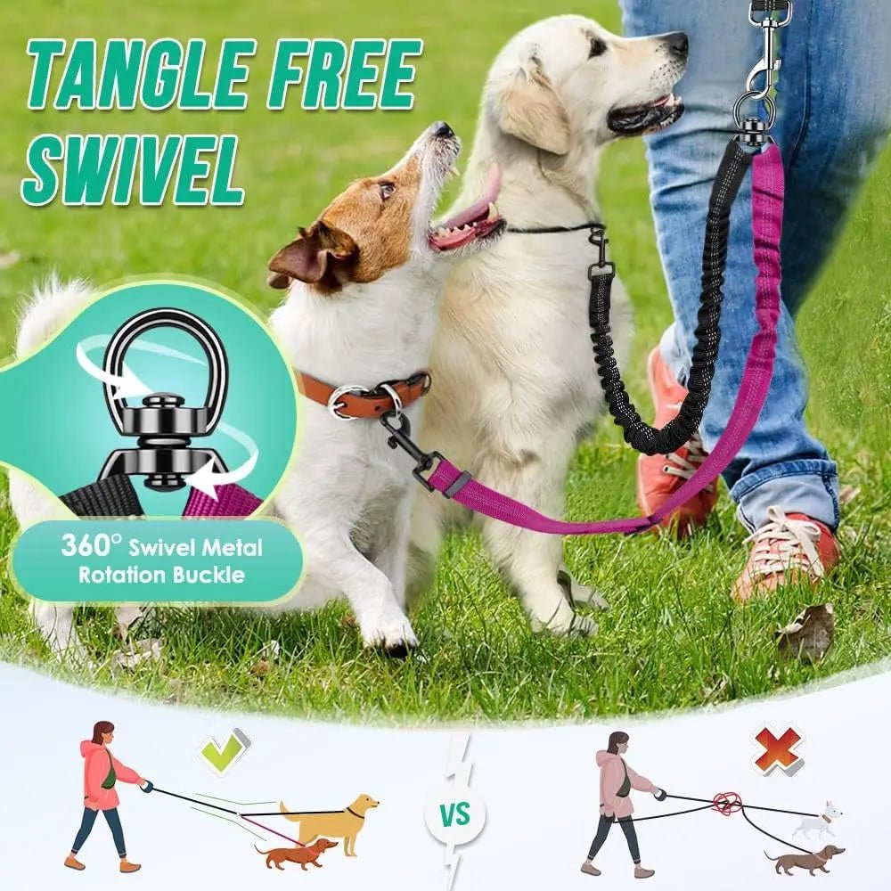 1.6ft Dual Dog Leash Attachment – Verstellbare Doppelleine mit Stoßdämpfer für kleine bis große Hunde - PetGlow