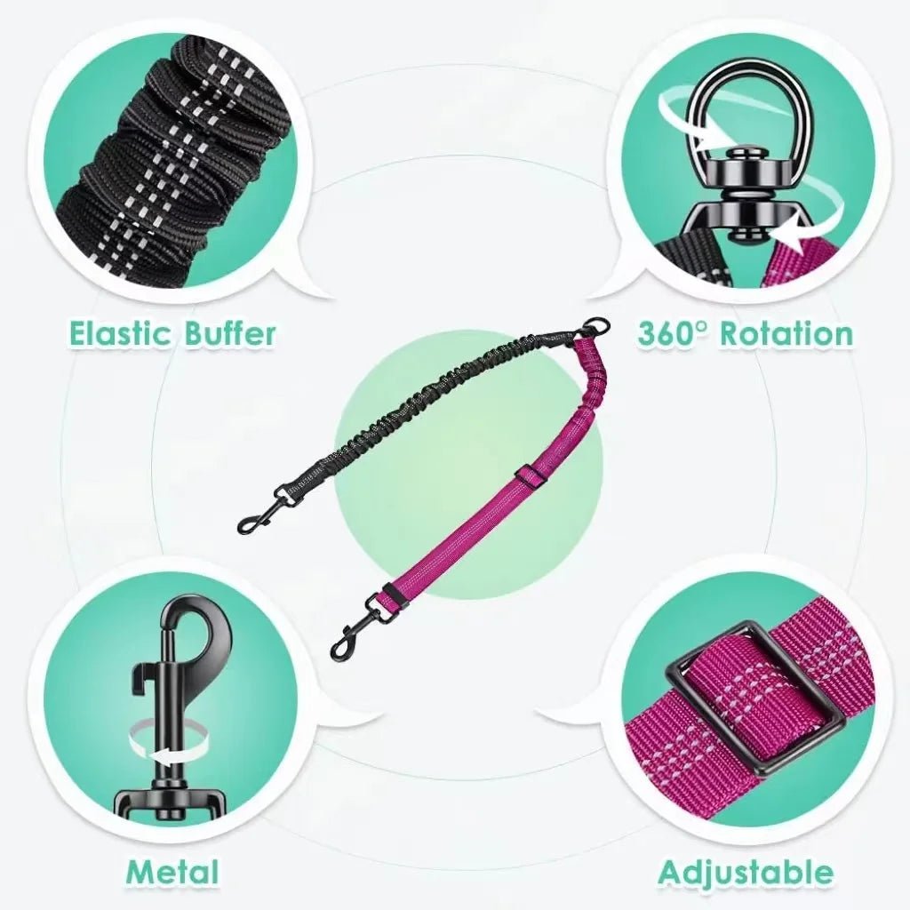 1.6ft Dual Dog Leash Attachment – Verstellbare Doppelleine mit Stoßdämpfer für kleine bis große Hunde - PetGlow