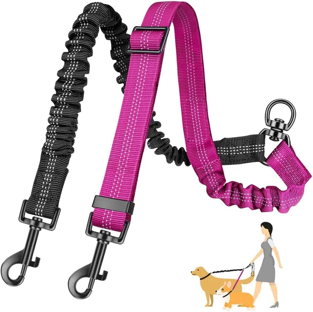 1.6ft Dual Dog Leash Attachment – Verstellbare Doppelleine mit Stoßdämpfer für kleine bis große Hunde - PetGlow