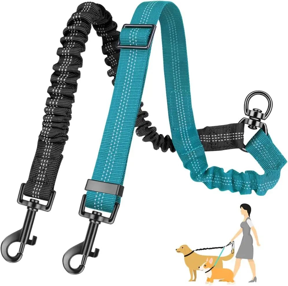 1.6ft Dual Dog Leash Attachment – Verstellbare Doppelleine mit Stoßdämpfer für kleine bis große Hunde - PetGlow