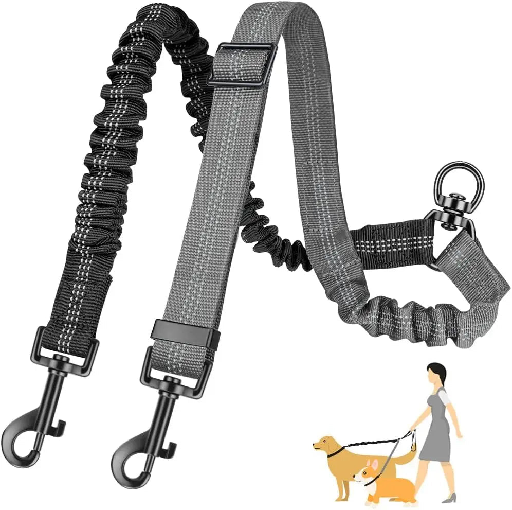 1.6ft Dual Dog Leash Attachment – Verstellbare Doppelleine mit Stoßdämpfer für kleine bis große Hunde - PetGlow